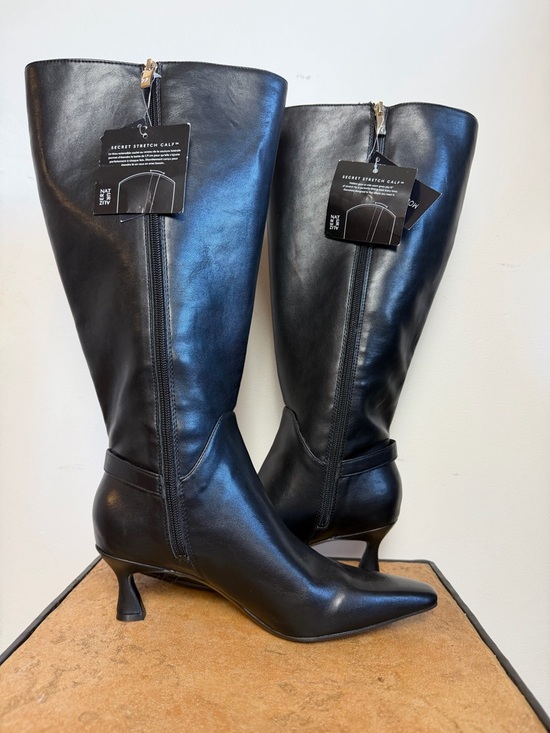 Naturalizer Shoes - Naturalizer Black Leather Pointed-Toe Knee Boots with Mid Heels